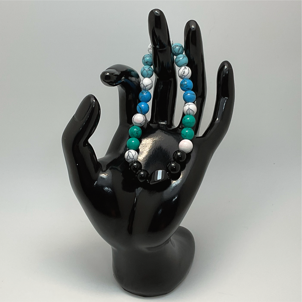 Green Sky Blue Howlite Black Agate Apache Tears Obsidian Stone Bracelet