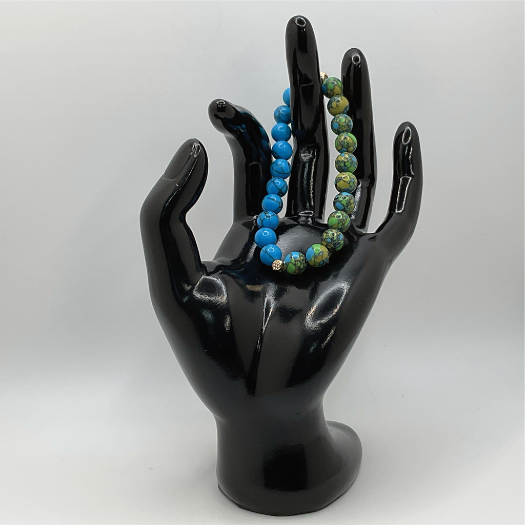 Green Blue Howlite Bracelet with Gold Spacers