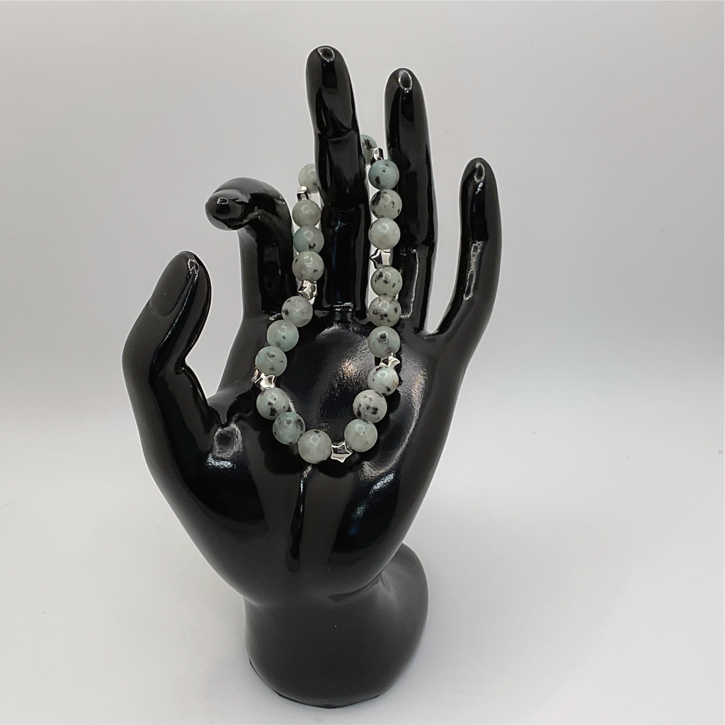 Kiwi Stone Bracelet with Silver Star Spacers