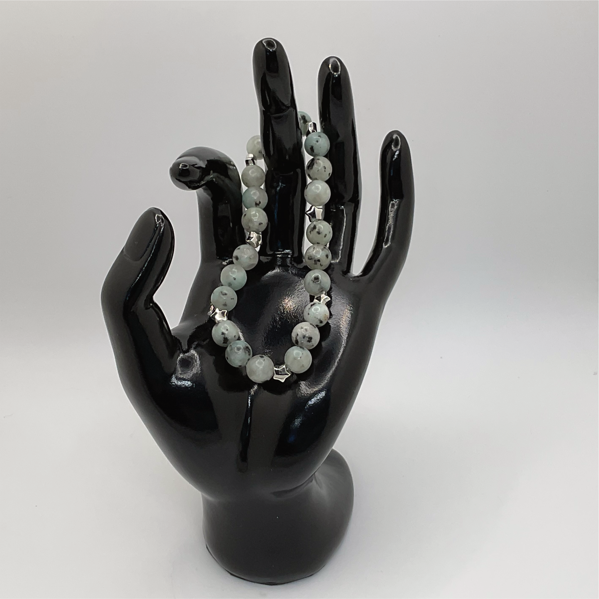 Kiwi Stone Bracelet with Silver Star Spacers