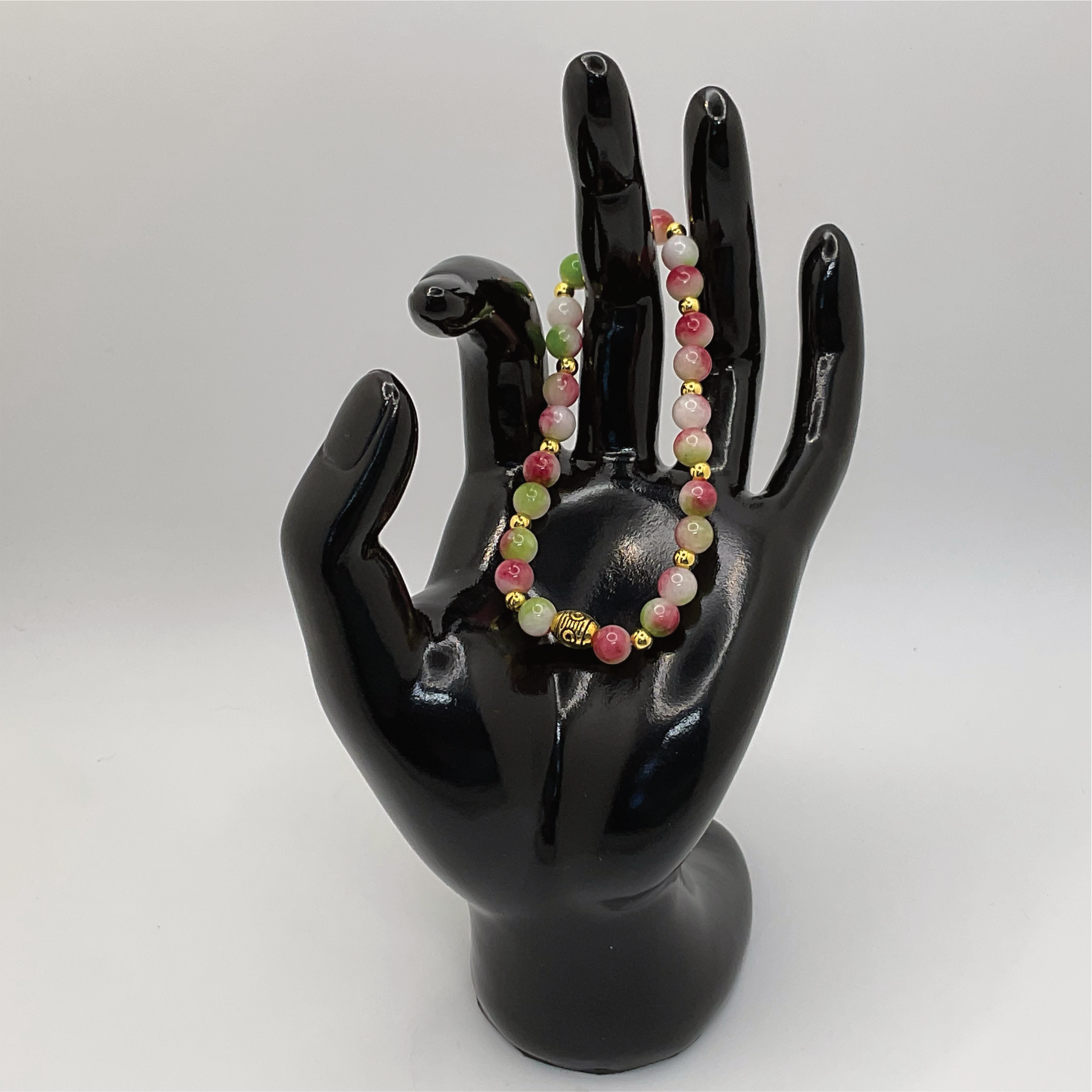 Watermelon Agate Bracelet with Gold Spacers