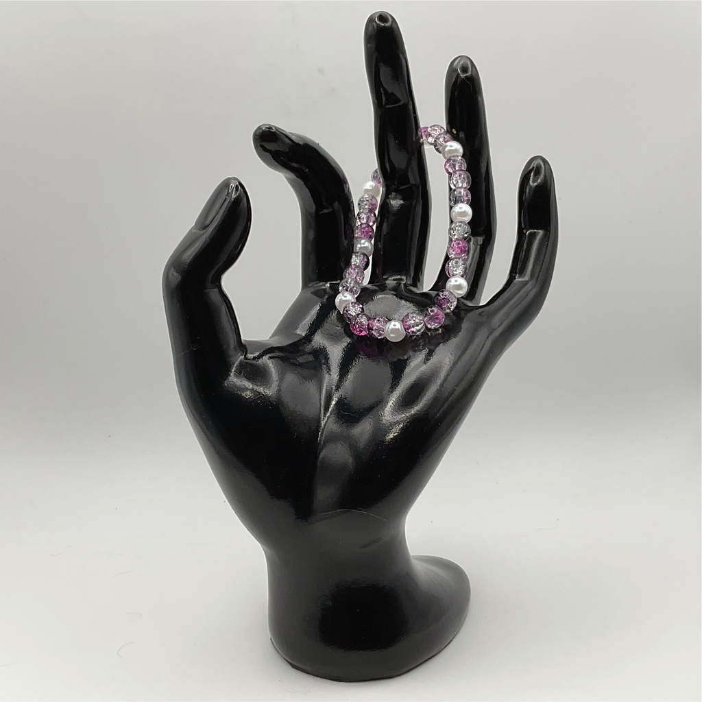 14.5 cm (5.7") Purple Gray Crackle Bracelet with Pearl Spacers