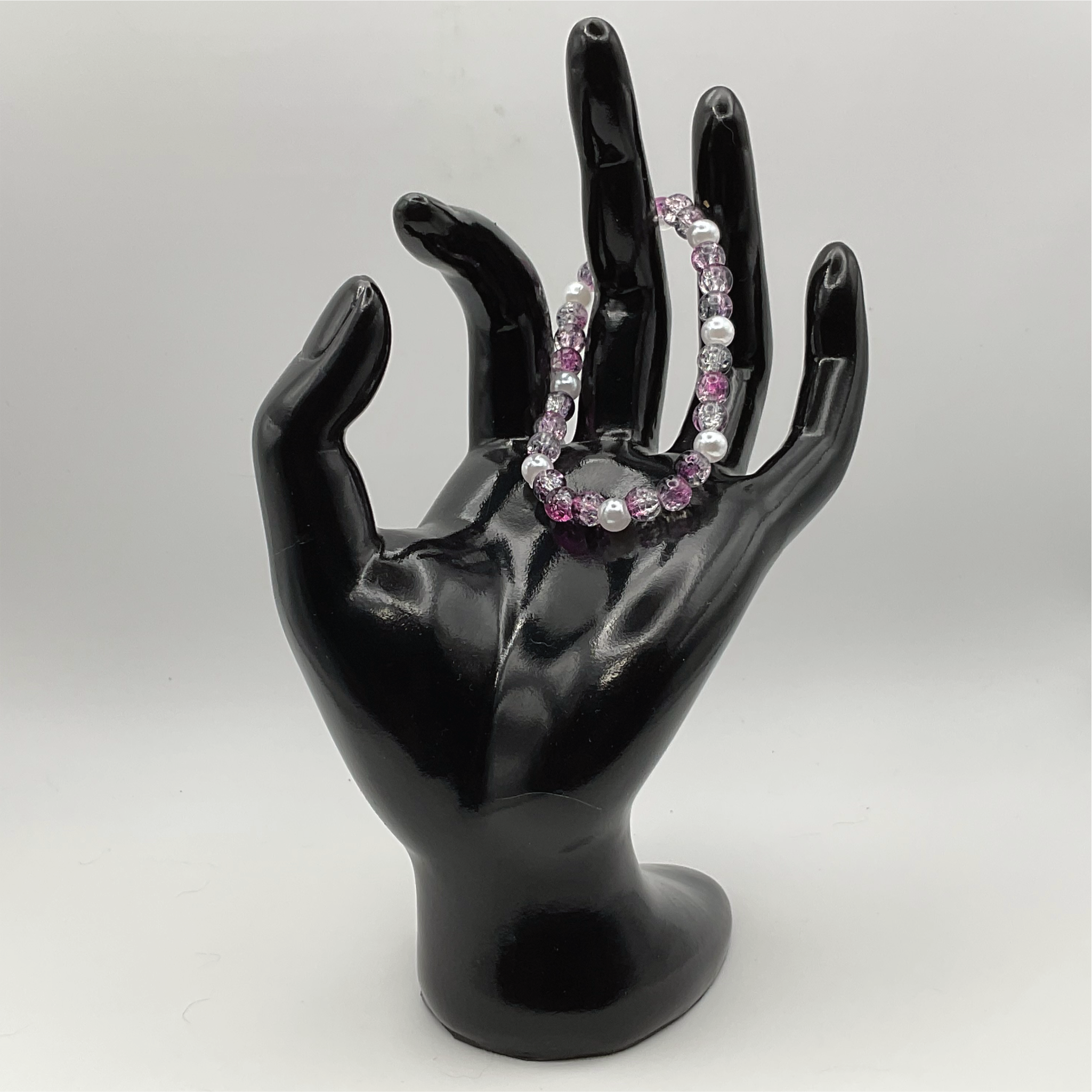 14.5 cm (5.7") Purple Gray Crackle Bracelet with Pearl Spacers