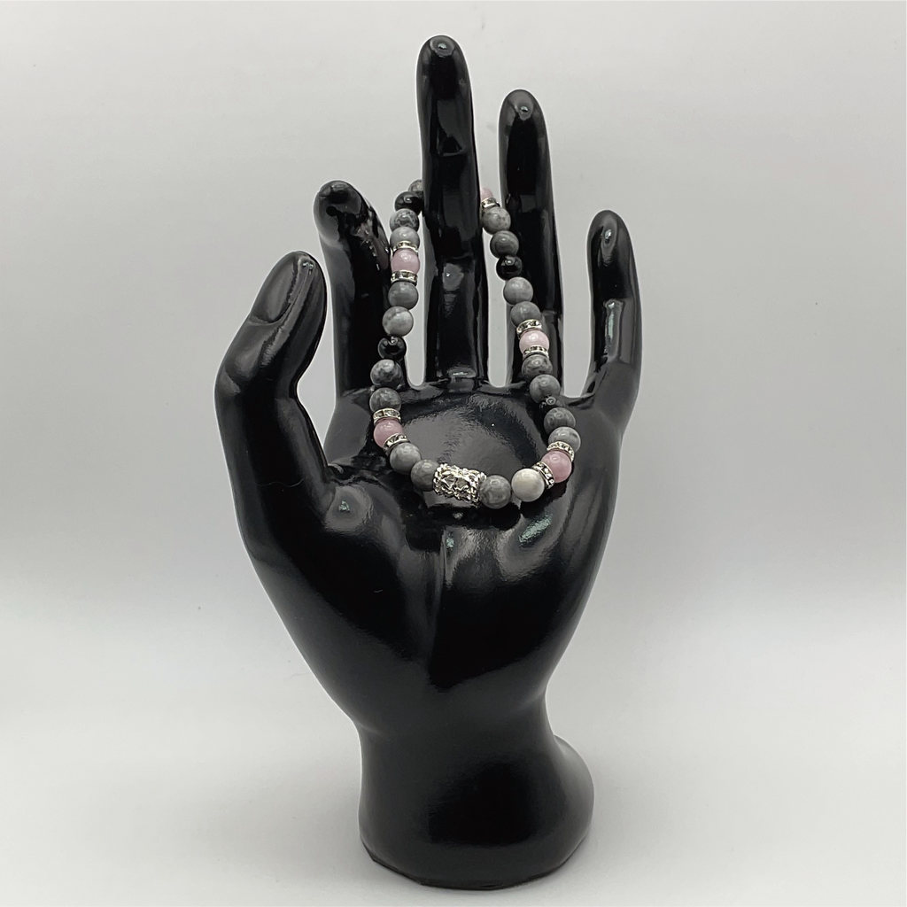 Pulsera de Cuarzo Rosa Magnesita con Espaciadores de Plata