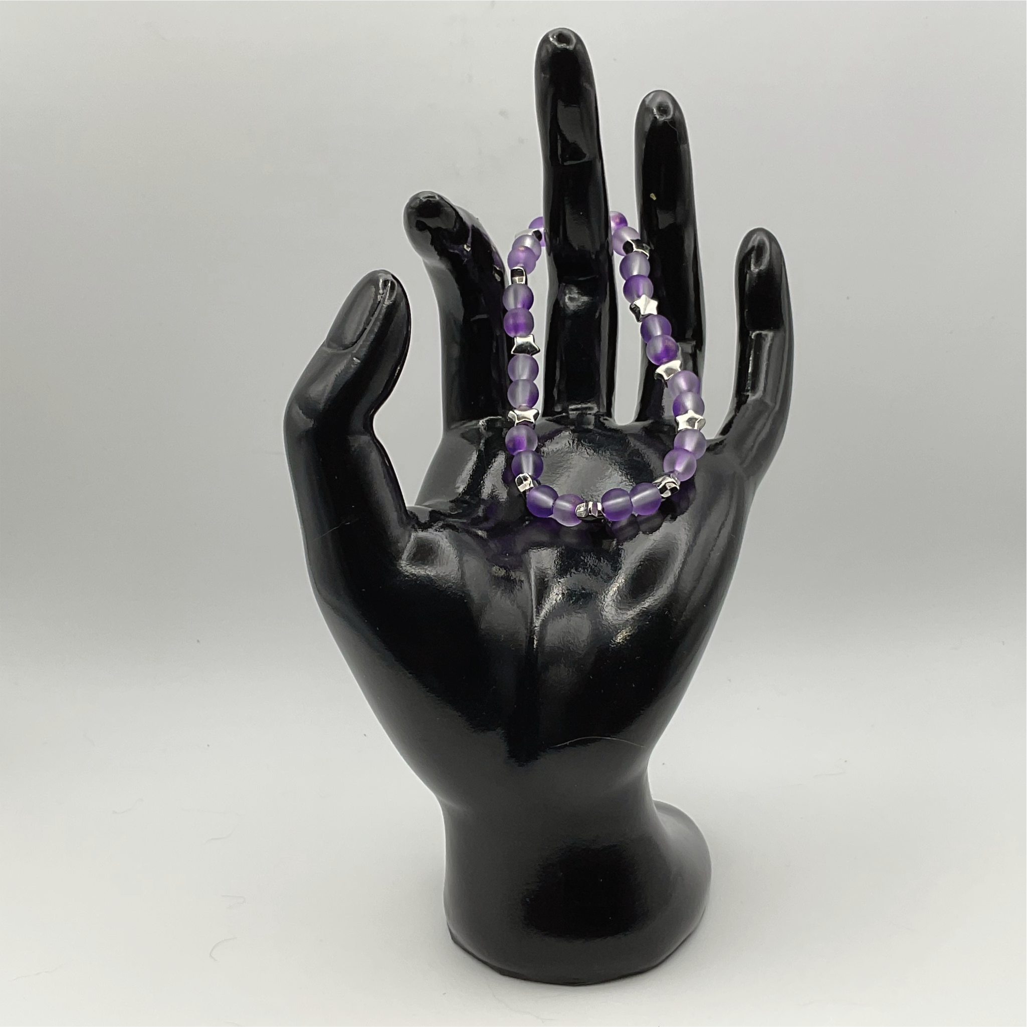 Violet Glass Bracelet with Silver Star Spacers