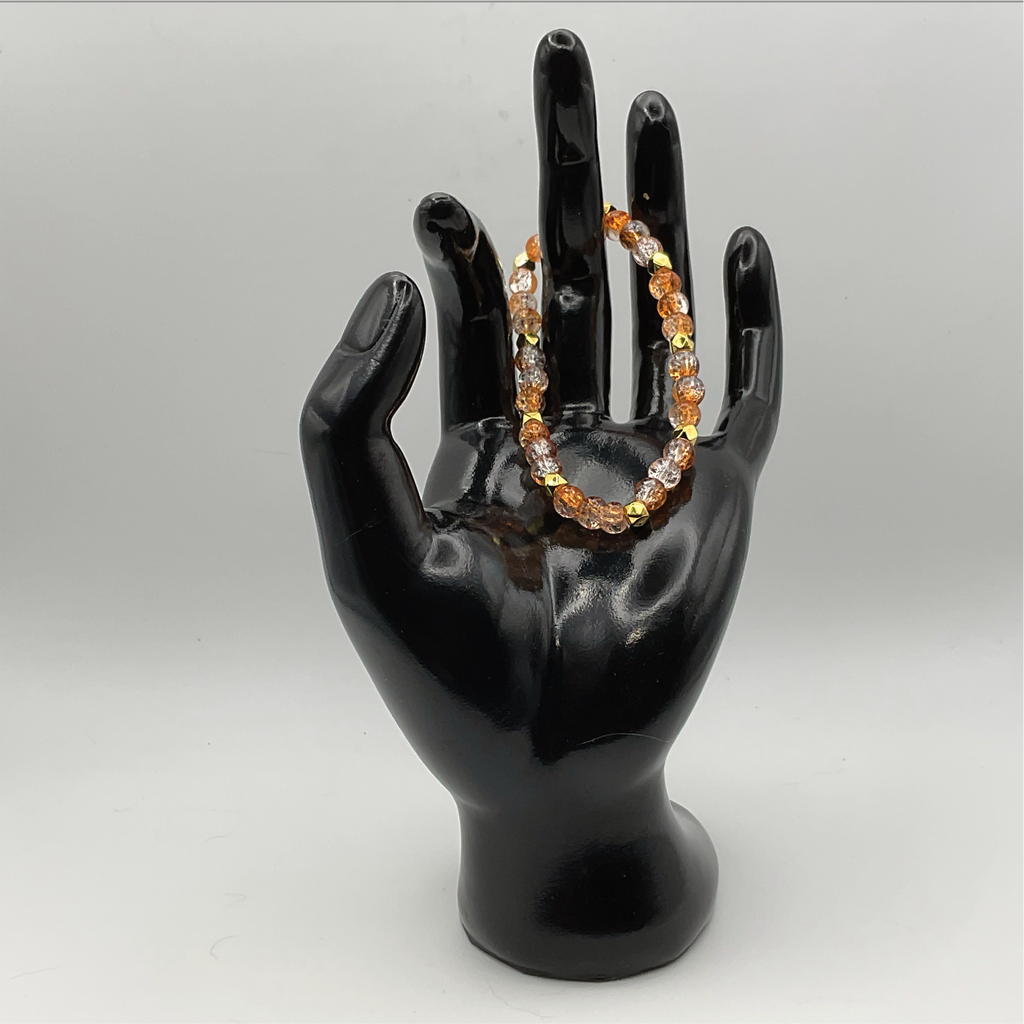 Orange Crystal Glass Bracelet with Gold Square Spacers