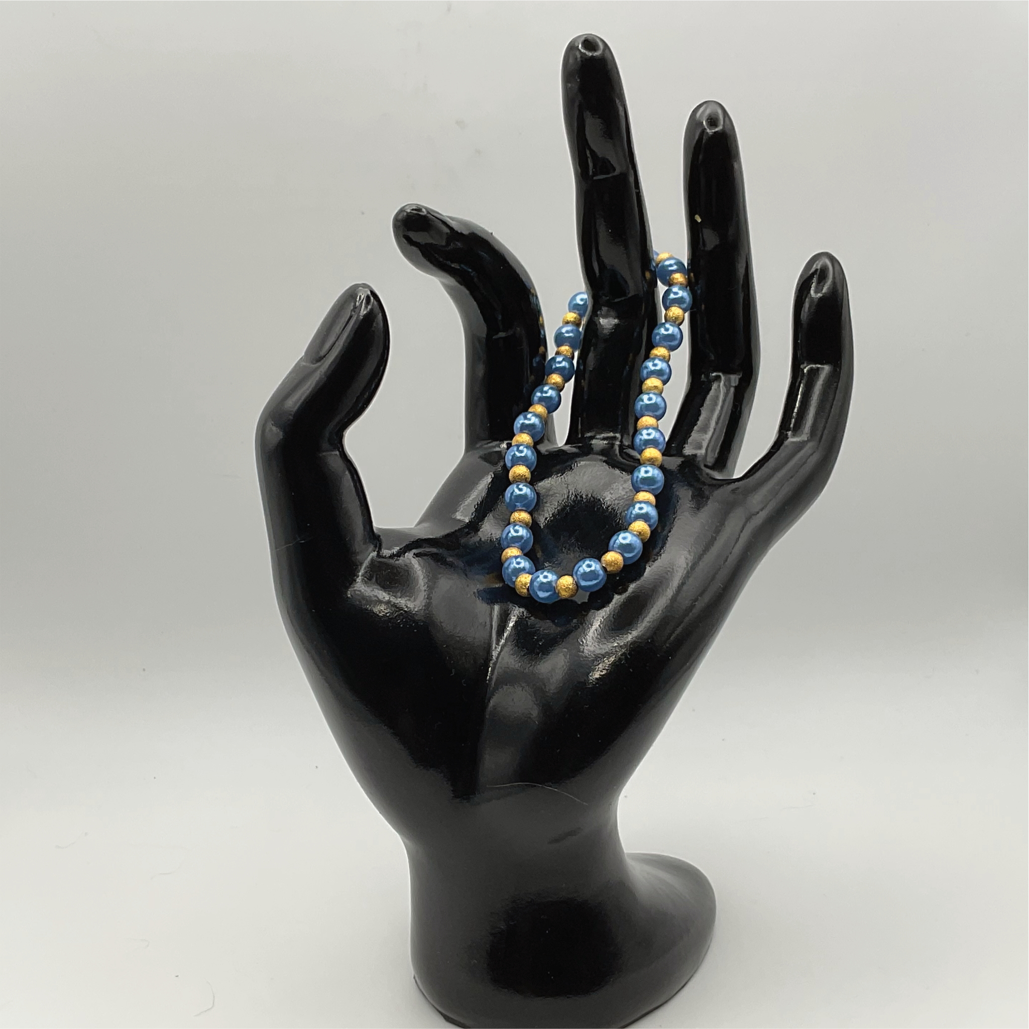 Blue Glass Bracelet with Tiny Gold Spacers