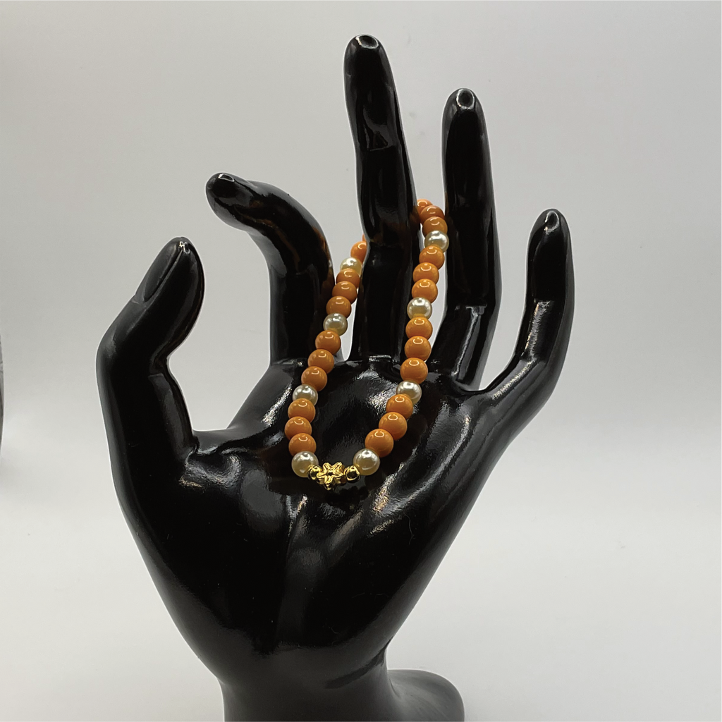 Orange Golden Glass Bracelet with Gold Star Spacers