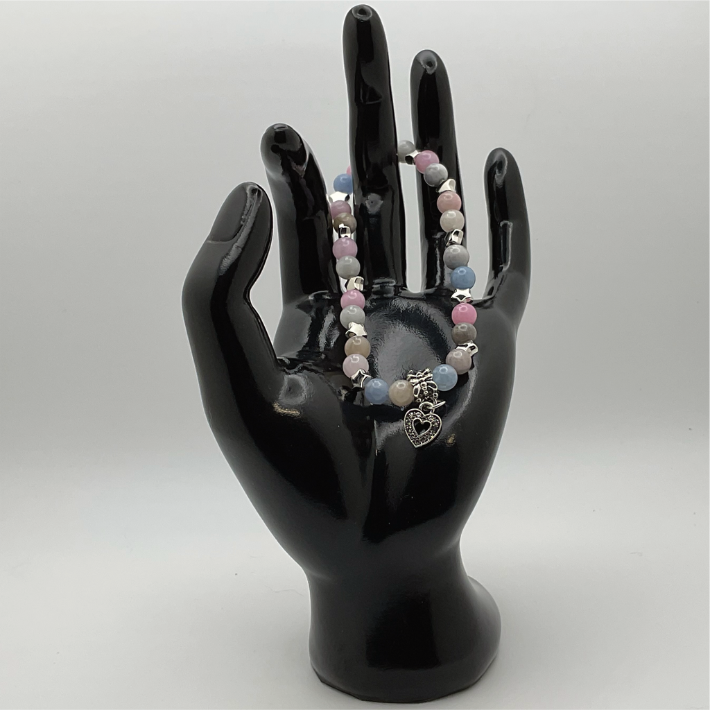 Morganite Heart Charm Bracelet with Silver Star Spacers