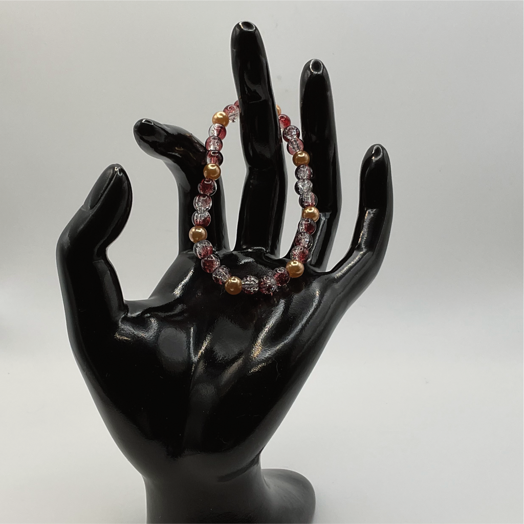 15.5 cm (6.1") Crackle Brown Bracelet with Gold Spacers