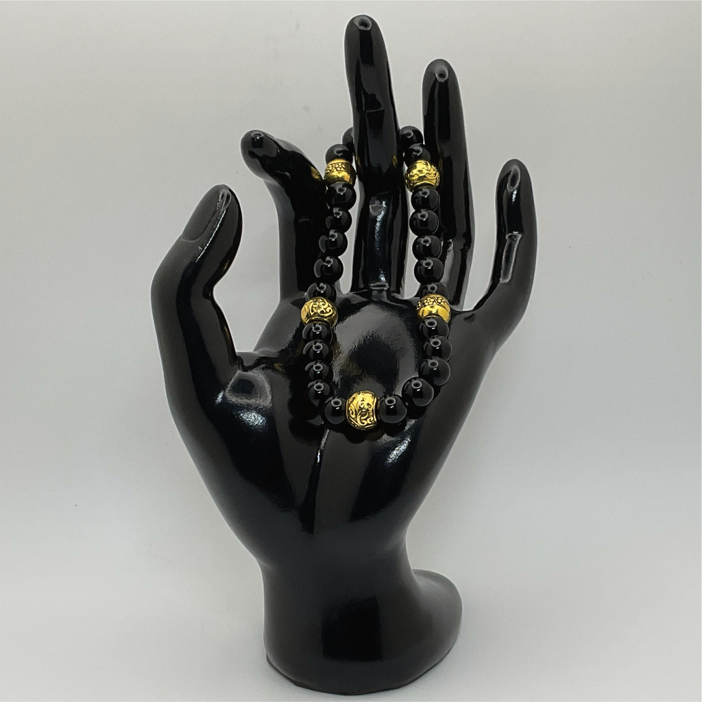 Black Agate Bracelet with Gold Spacers