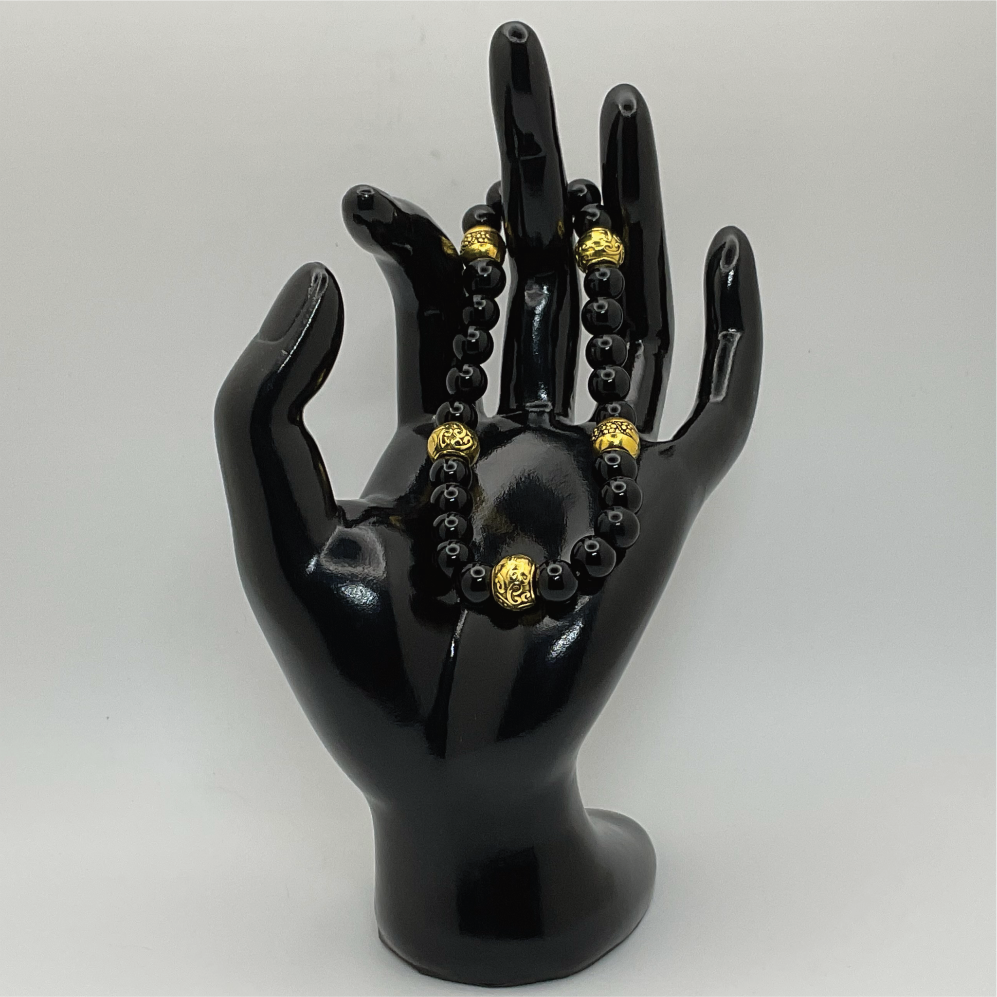Black Agate Bracelet with Gold Spacers