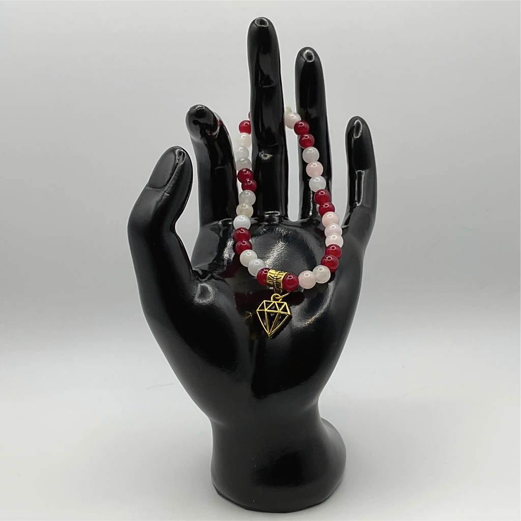 Red Dragon Vein Agate Pink Opal Diamond Charm Bracelet