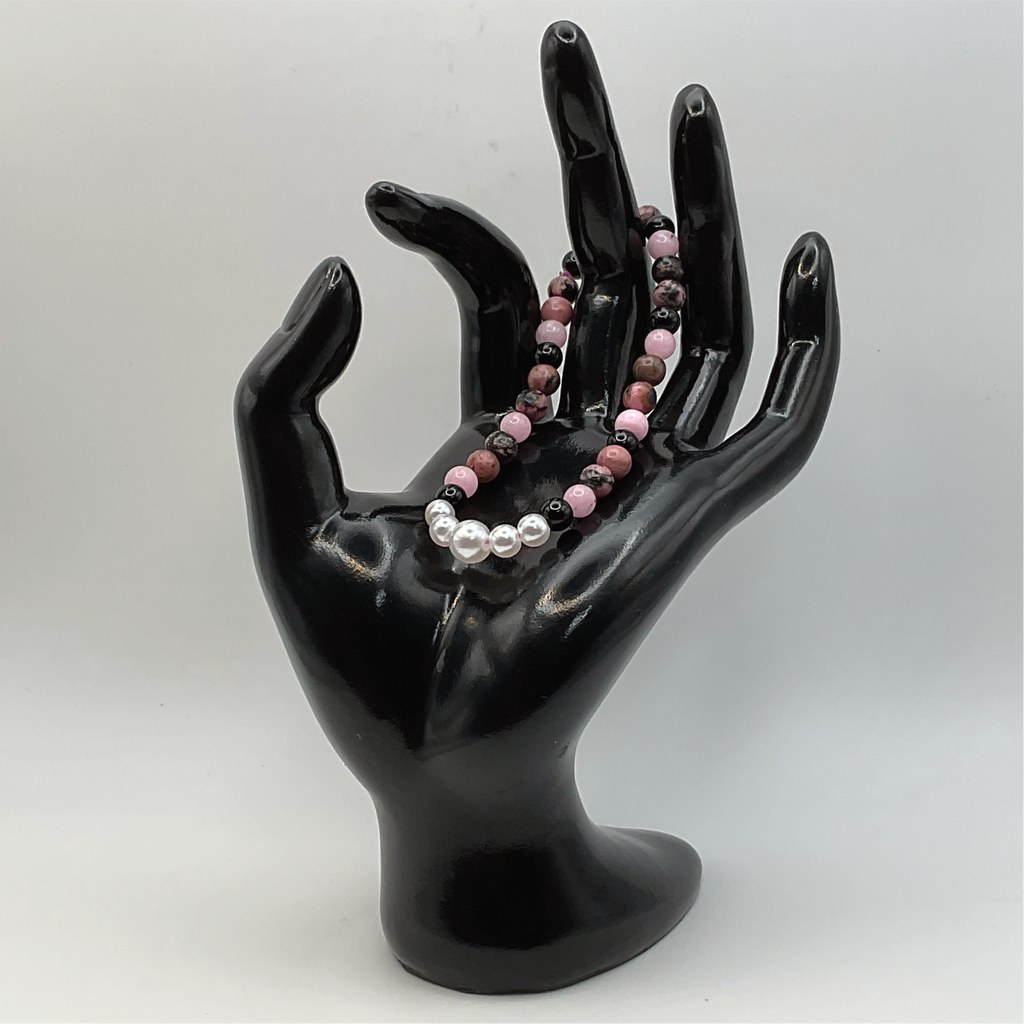 Rhodonite Onyx Imitation Pearl Bracelet