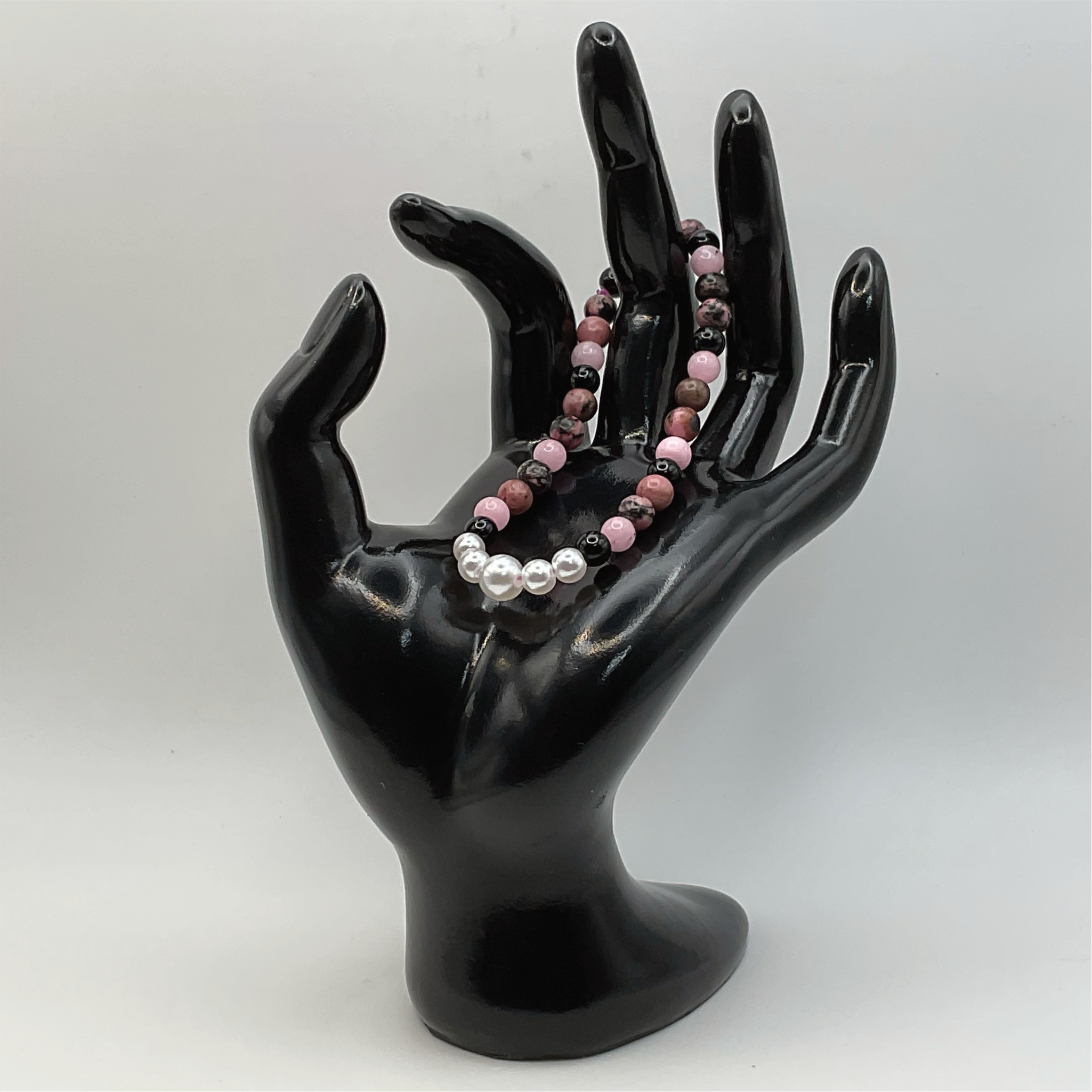Rhodonite Onyx Imitation Pearl Bracelet